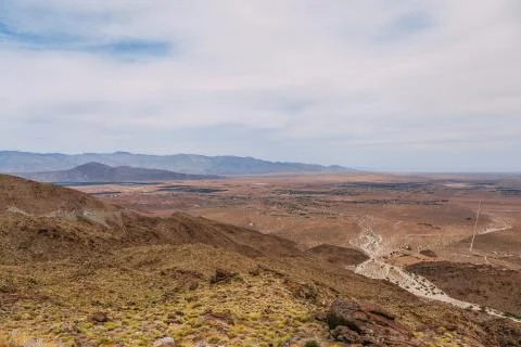 The road view of mountain landscape, fields. Borrego Springs. Stock Photos