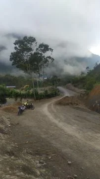 Road view mountain at Mulia District of Puncak Jaya Papua Stock Photos