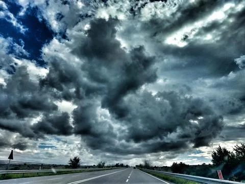 On the Road: A View from a Moving Car Stock Photos