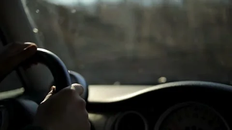 Road view while driving inside car. speed control, security distance on the Stock-Footage 336266316