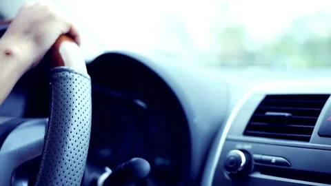 Road view while driving inside car. speed control, security distance on the Stock-Footage 336266375