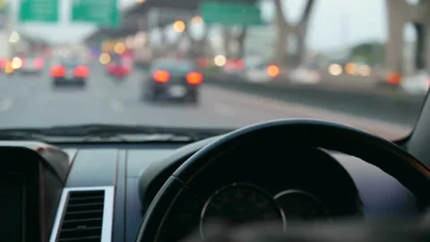 Road view while driving inside car. speed control, security distance on the Stock-Footage 336267216