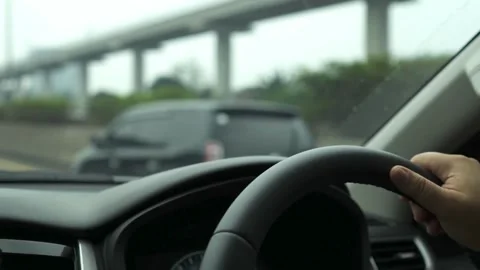 Road view while driving inside car. speed control, security distance on the Stock-Footage 336267235