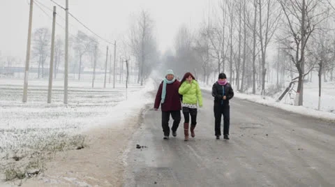Road of village in winter Stock Footage 24712235