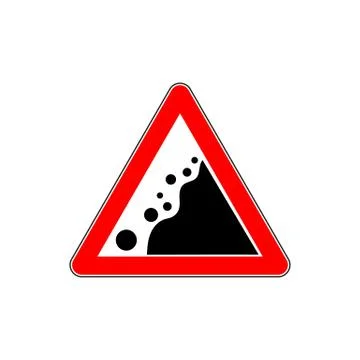 Road Warning falling stone sign on White Background Illustrazione stock