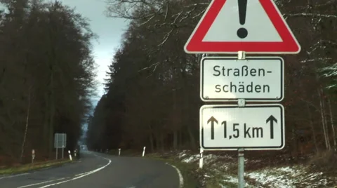 Road warning sign - bad road conditions next 1.5 km Видео 45531348