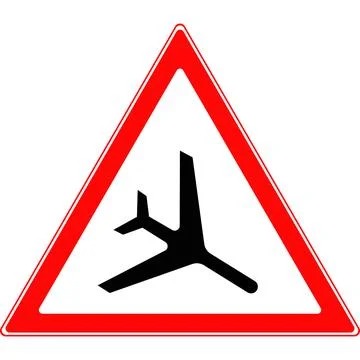 Road warning sign. Sign caution low flying aircraft. Stock Illustration