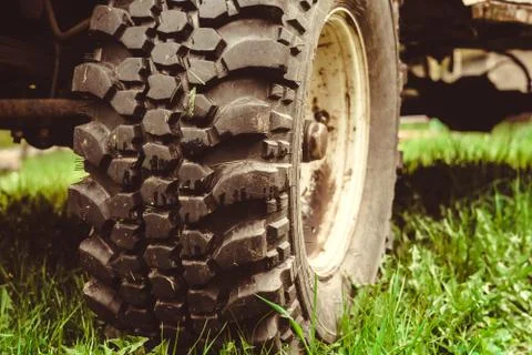 Off-road wheel in mud Stock Photos