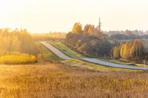 Road wich turn through fields and forests Stock Photos