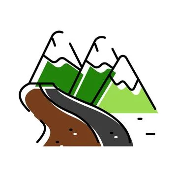 Road winding through green mountains landscape view イラスト素材