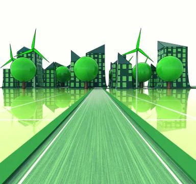 Road to windmill powered city concept illustration イラスト素材