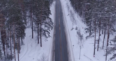 The road in the winter forest. Top view from the copter. Stock Footage 122328575