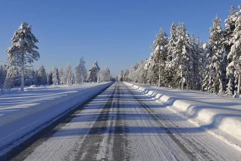 Road in the Winter Kuusamo Nordoesterbotten Pohjois Pohjanmaa Finland Suomi Stock Photos