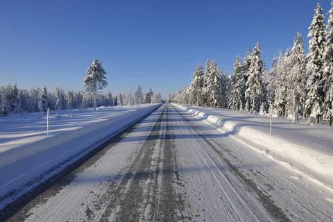 Road in the Winter Road in the Winter, Kuusamo, Nordoesterbotten, Pohjois ... Stock Photos