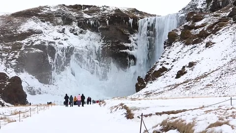 Road to winter Skogafoss Waterfall Stock Footage 137002057
