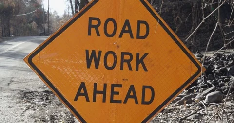 Road Work Ahead sign closeup Stock Footage 100530899