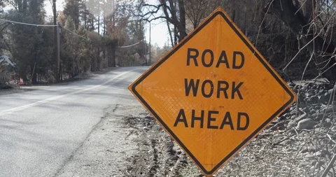 Road Work Ahead sign Stock Footage 100530870