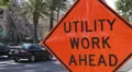 Road Work Ahead Sign on Las Vegas Strip, Boulevard, Busy Traffic Jam in City HD Footage