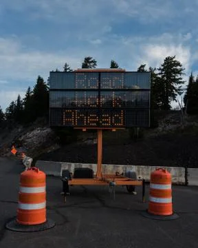 Road Work Ahead Trailer Sign 写真素材
