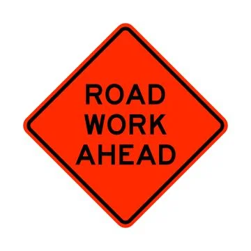 Road work ahead warning road sign Stock Illustration