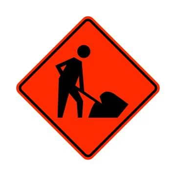 Road work ahead warning road sign Illustrazione stock