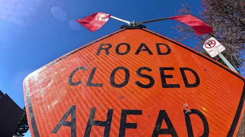Road Work Ahead warning sign during metro construction in Los Angeles Stock Footage 234751253