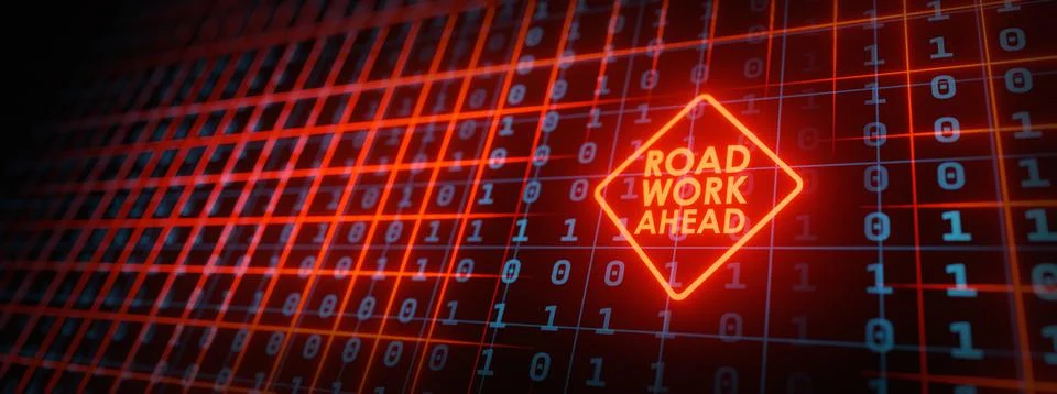 Road work ahead working on binary data circuit computer Иллюстрация