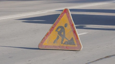Road work and a work in progress sign Stock Footage 100191885
