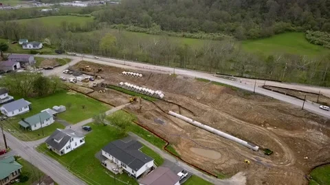 Road Work Construction Aerial Drainage Pipes and Machines 库存影片 130227459