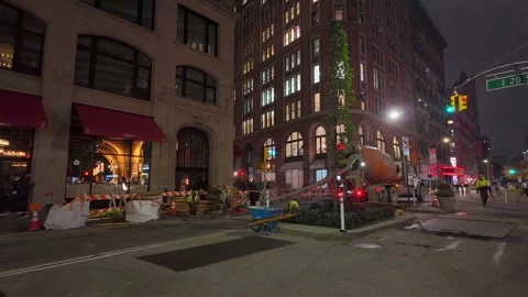 Road work in the intersection of New York City downtown - 4K Stock Footage 292947045