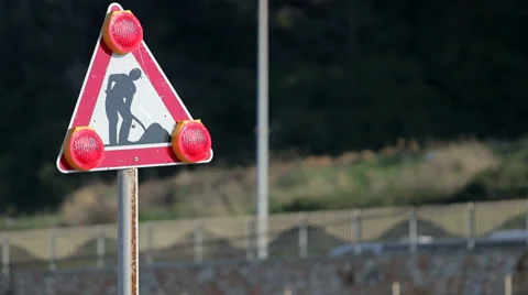Road Work Sign Video stock 35243402