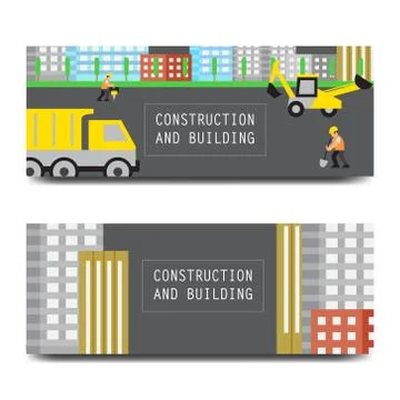 Road work vector banners horisontal Stock Illustration