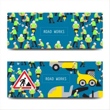 Road work vector banners horisontal Illustrazione stock