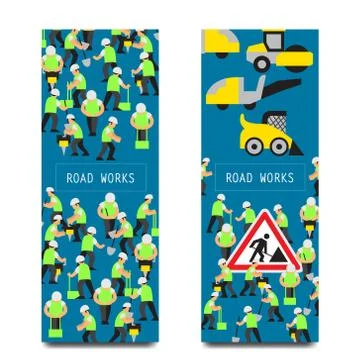 Road work vector banners vertical Stock Illustration
