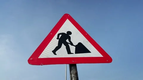 Road Work Warning Sign Extreme Close Up Stock Footage 337446819