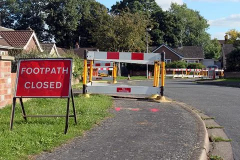 Road work warning signs and barriers Stock Photos