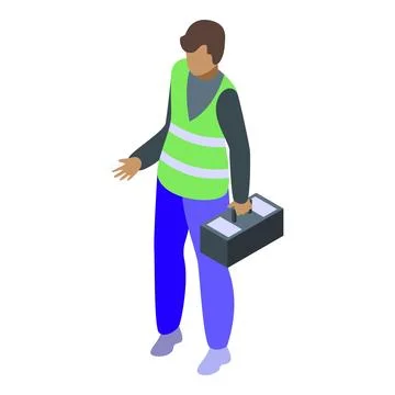 Road worker carrying toolbox wearing high visibility vest Stock Illustration