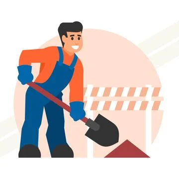 Road-worker-digging-a-hole Stock Illustration