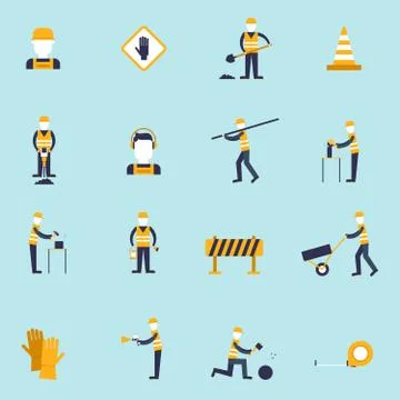 Road worker flat icon Stock Illustration