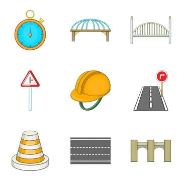 Road worker icons set, cartoon style Illustrazione stock