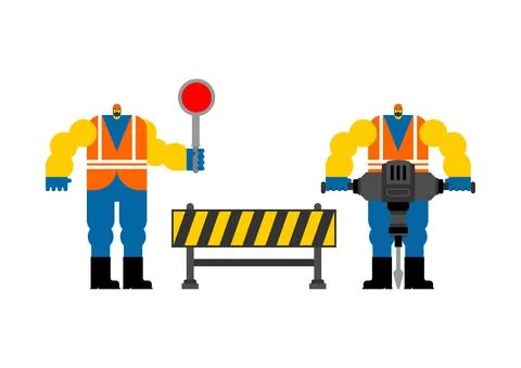 Road worker isolated. Roadman vector illustration. Service asphalt repair Stock Illustration