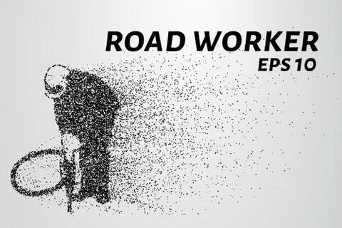 Road worker of the particles. Road worker with a jackhammer. Stock Illustration