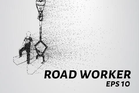 Road worker of the particles. Road worker puts a curb. Vector illustration Stock Illustration
