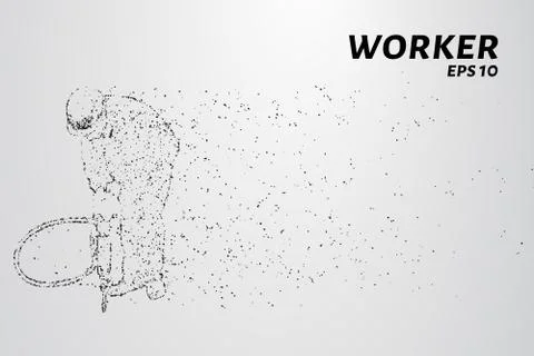 Road worker of the particles. Road worker with a jackhammer. Stock Illustration