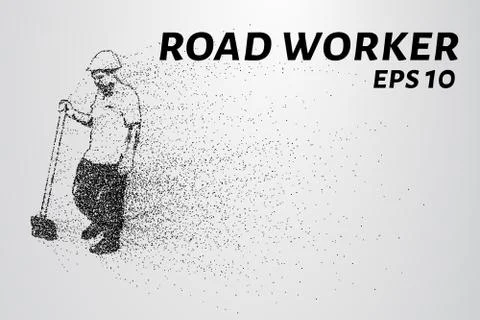 Road worker of the particles. Worker standing with a shovel. Worker consists  Stock Illustration