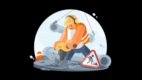 Road worker with puncher Stock Footage 81056202