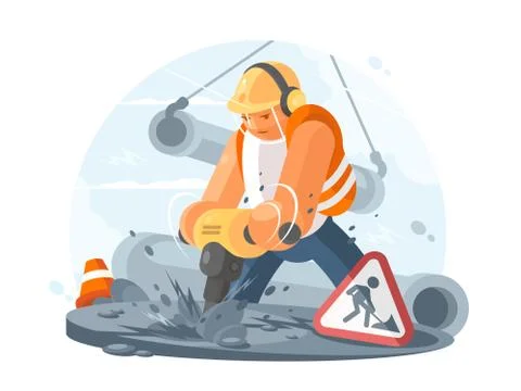 Road worker with puncher Stock Illustration