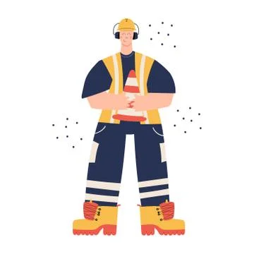 Road Worker with traffic cone Stock Illustration