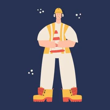 Road Worker with traffic cone Stock Illustration
