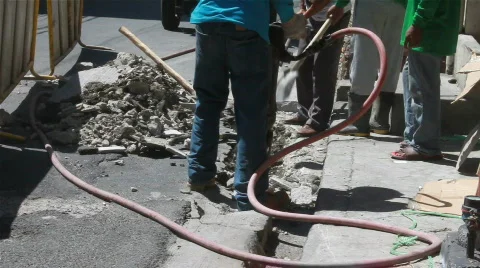 Road worker use jackhammer Stock Footage 713791